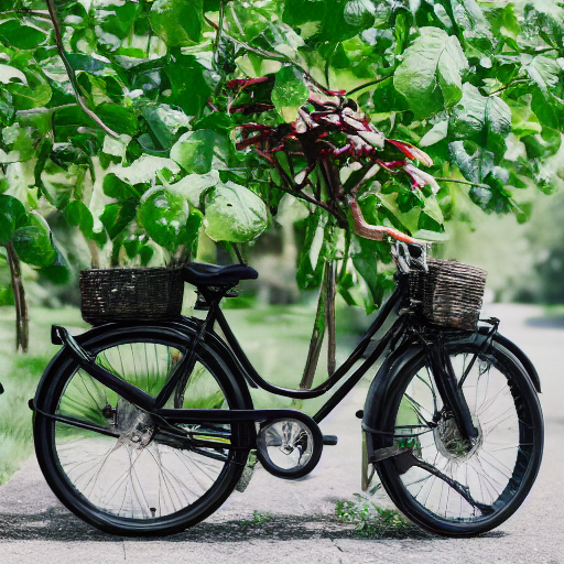 201_A motorized bicycle covered with greens and beans..png
